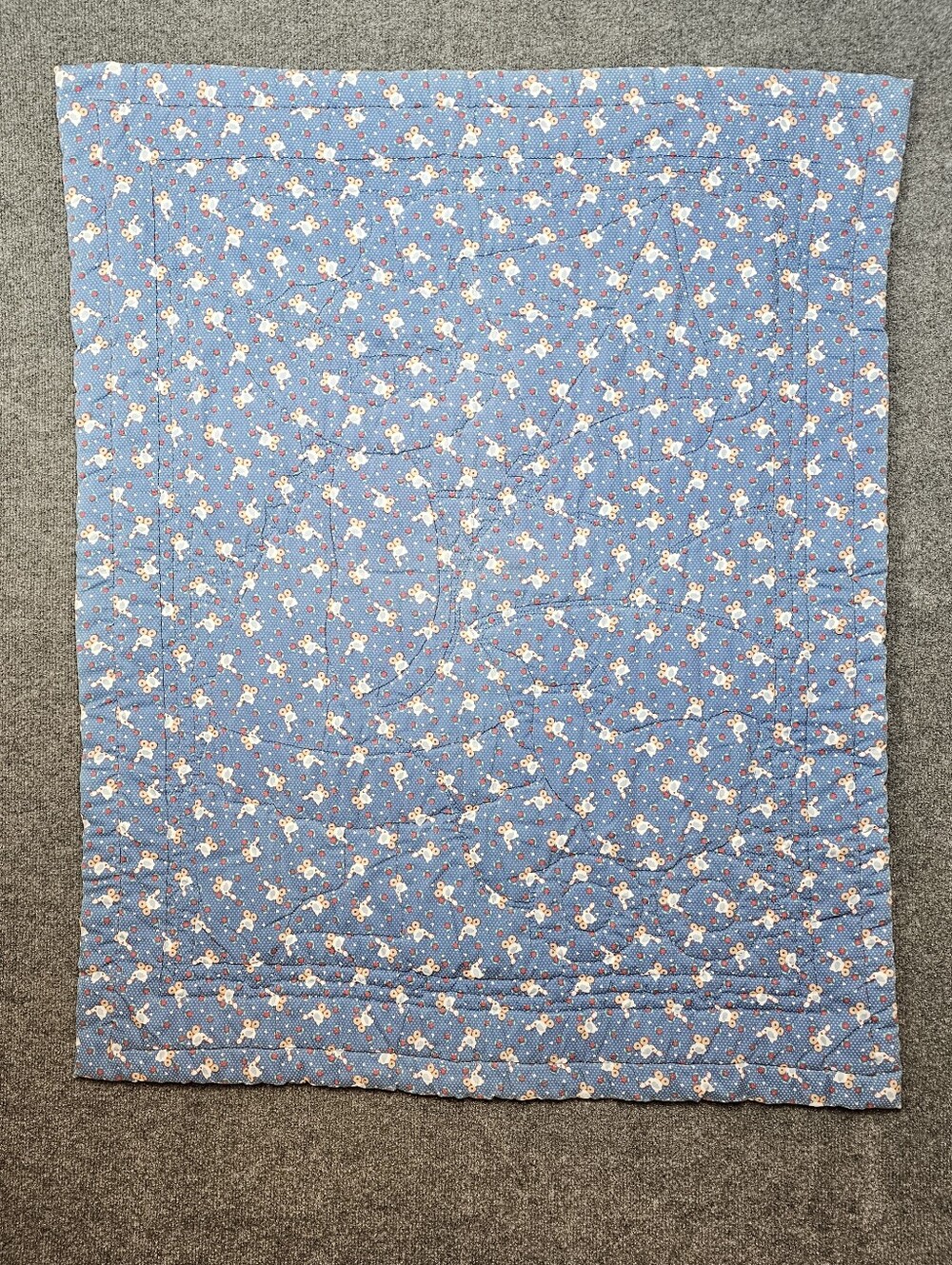 Vintage 1986 Diana Burchfield Girl Goose Duck Kite Baby Quilt Blanket - Picture 2 of 8